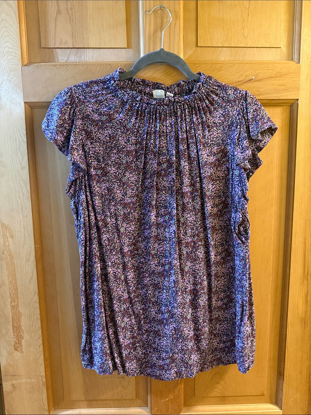Gap High-neck Flutter Sleeve Smocked-neck Blouse